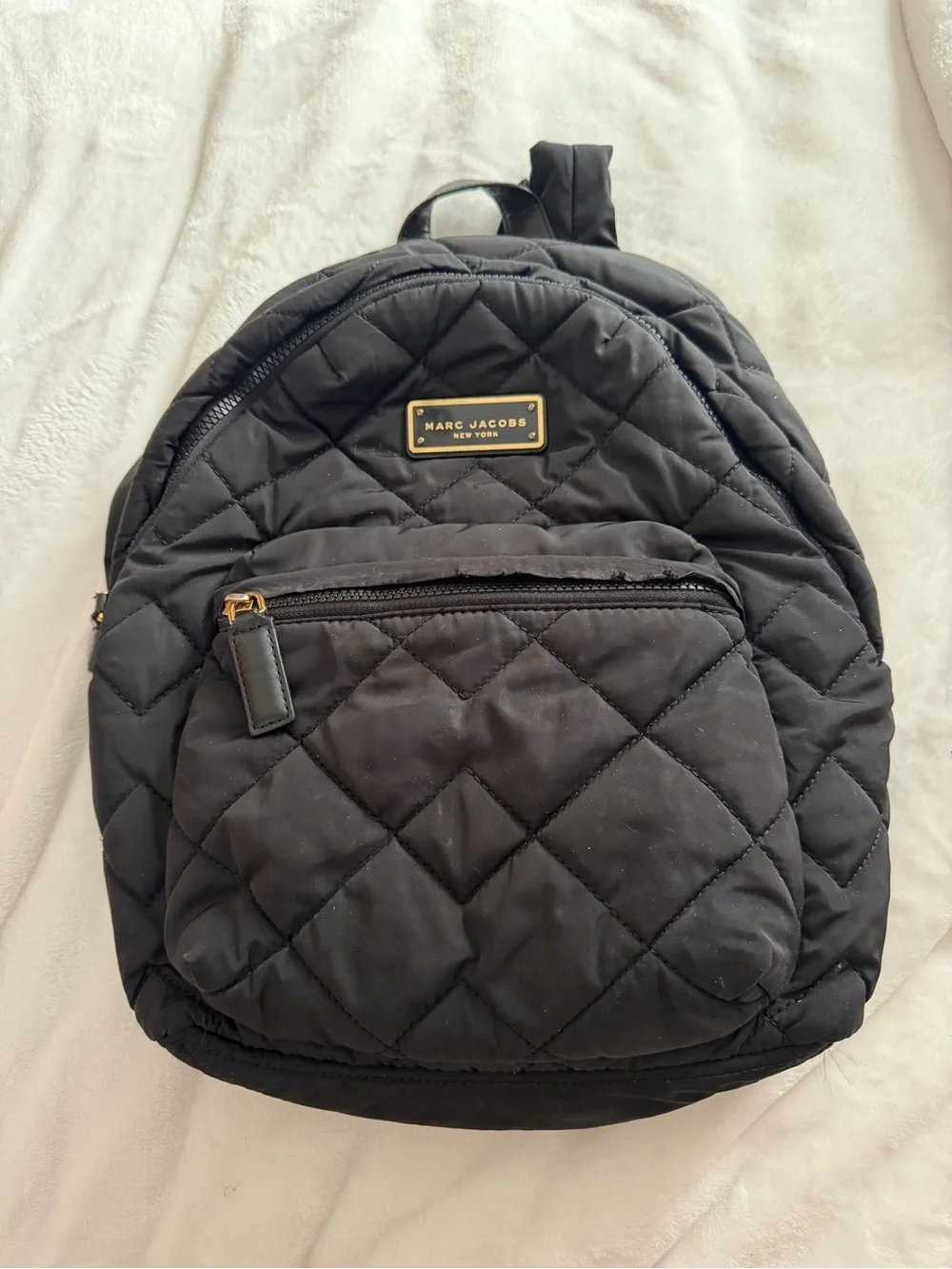 Marc Jacobs Black Quilted Nylon Backpack with Gold Plaque - Picture 1 of 7